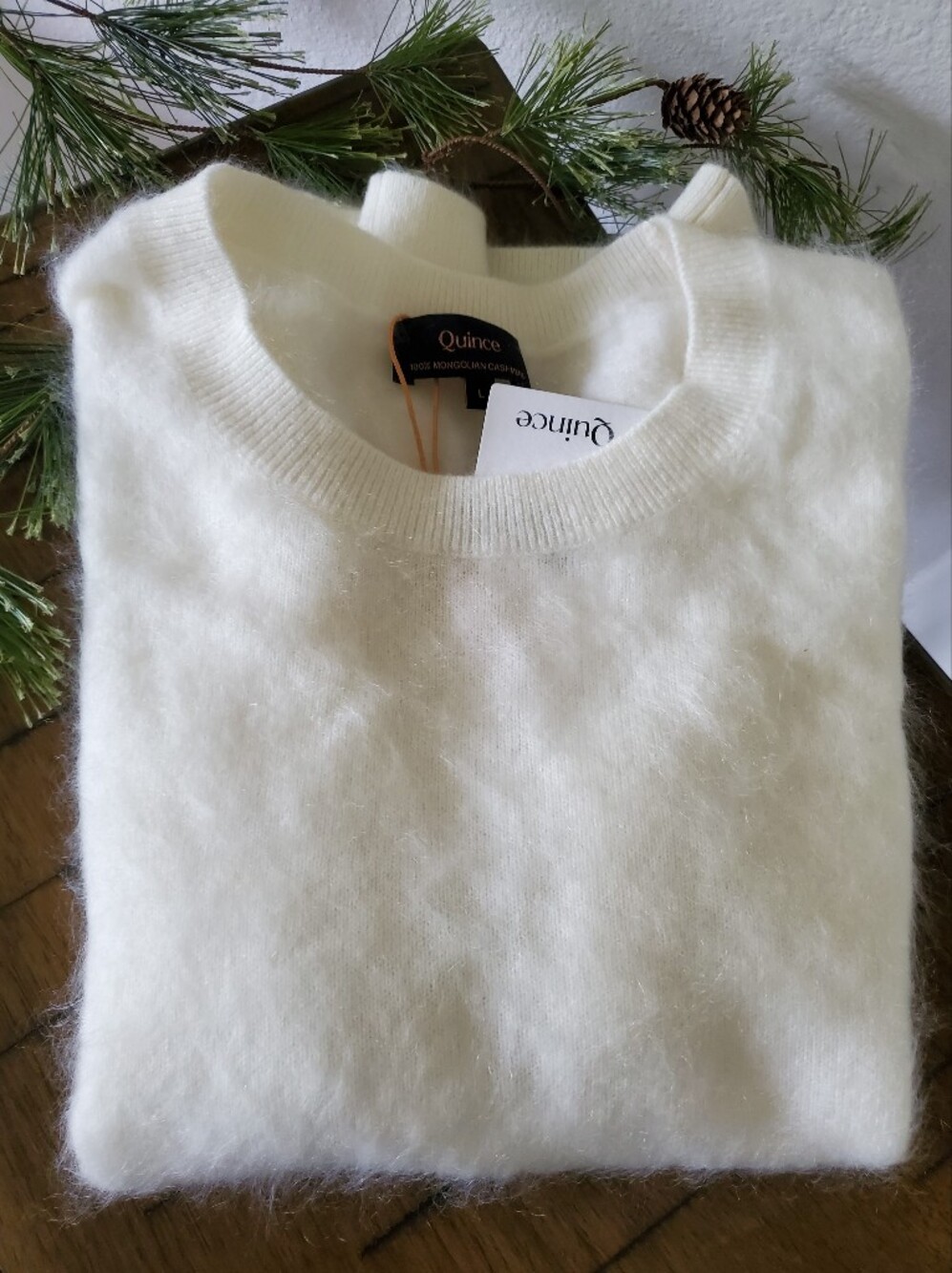NWT Quince Mongolian Cashmere Tee Ivory Short Sleeve Crewneck Sweater